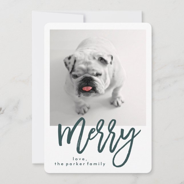 Minimal Modern Merry | Teal with Photo Julkort (Framsida)