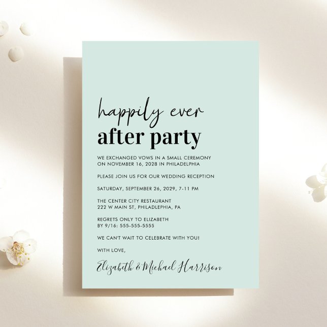 Minimal Modern Mint-bröllopsinbjudan Meddelande (An chic Happily Ever After Party invitation for your wedding celebration)