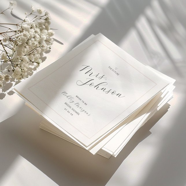 Minimal modern Möhippa Napkin | Framtiden Mrs. Pappersservett (Elegant Bridal Shower Napkins)