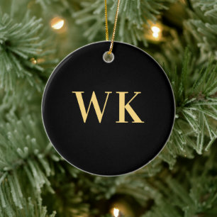 Minimal Modern Monogram Black Guld Julgransprydnad Keramik