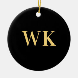 Minimal Modern Monogram Black Guld Julgransprydnad Keramik