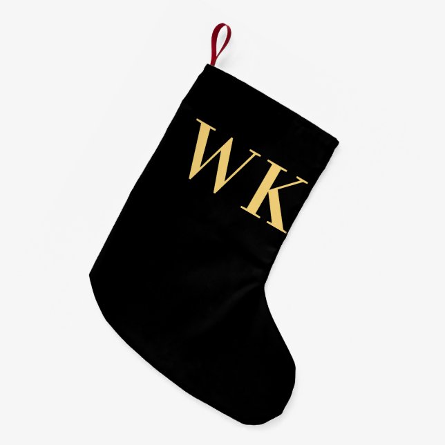 Minimal Modern Monogram Black Guld Liten Julstrumpa (Framsidan (Hängande))