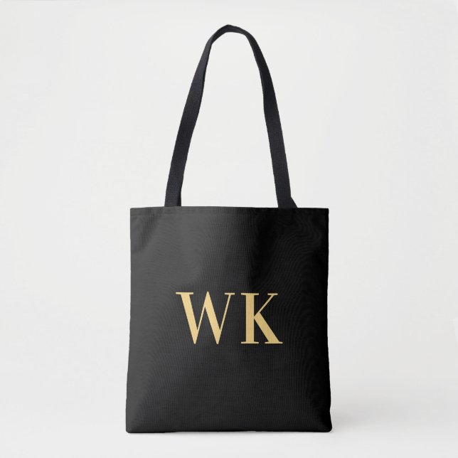 Minimal Modern Monogram Black Guld Tygkasse (Framsida)