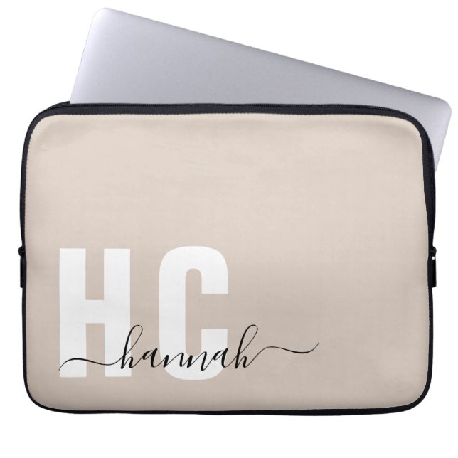 Minimal modern monogram för Beige Personlig Laptop Fodral (Framsidan)