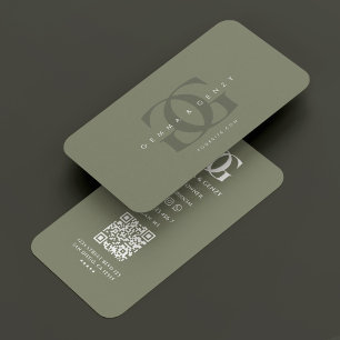 Minimal Modern Monogram Logotyp G Sage Grönt Visitkort