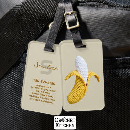 Minimal Modern Monogram Namn Crochet Banana Bagagebricka