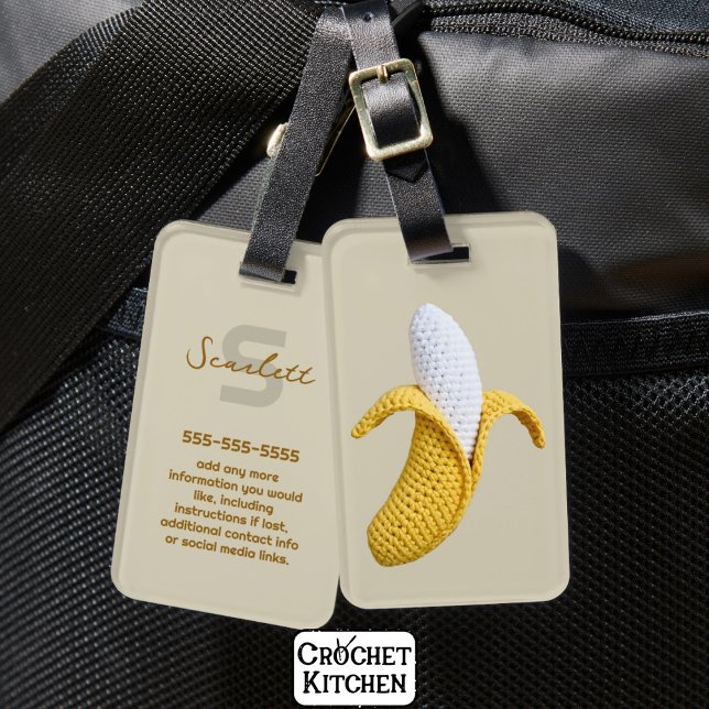 Minimal Modern Monogram Namn Crochet Banana Bagagebricka (Skapare uppladdad)
