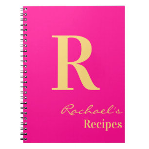 Minimal Modern Monogram Namn Shock rosa Recept Anteckningsbok