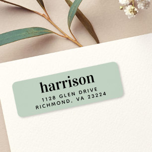 Minimal Modern Monogram Sage Grönt Returadress Etikett