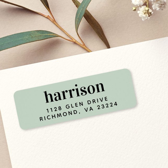 Minimal Modern Monogram Sage Grönt Returadress Etikett (Skapare uppladdad)