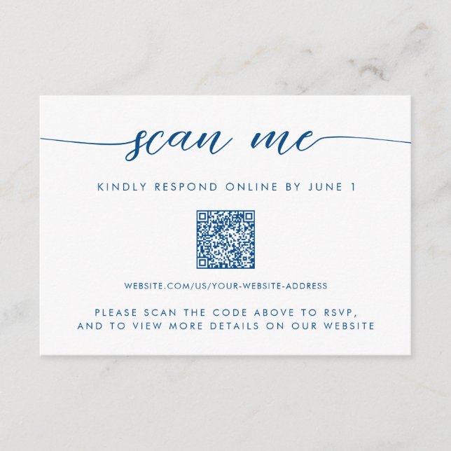Minimal Modern Navy Blue Scan Me QR-OSA Tilläggskort (Framsida)