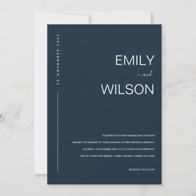 MINIMAL MODERN NAVYBLÅ GRÅ TYPOGRAFI BRÖLLLOP INBJUDNINGAR (Framsida)