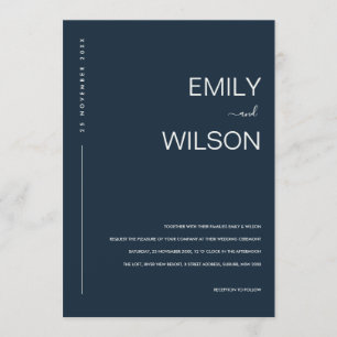 MINIMAL MODERN NAVYBLÅ GRÅ TYPOGRAFI BRÖLLLOP INBJUDNINGAR