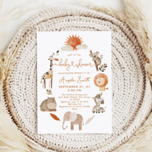 Minimal modern Neutralt Safari Animal Baby Shower Inbjudningar