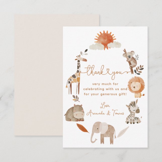 Minimal modern Neutralt Safari Animal Baby Shower Tack Kort (Fram/baksida)