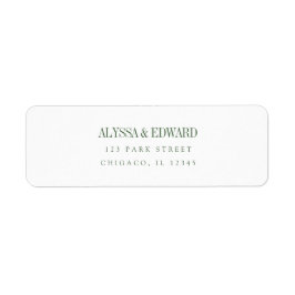 Minimal Modern Olivgrön Bröllop med Anpassade Namn Returadress Etikett
