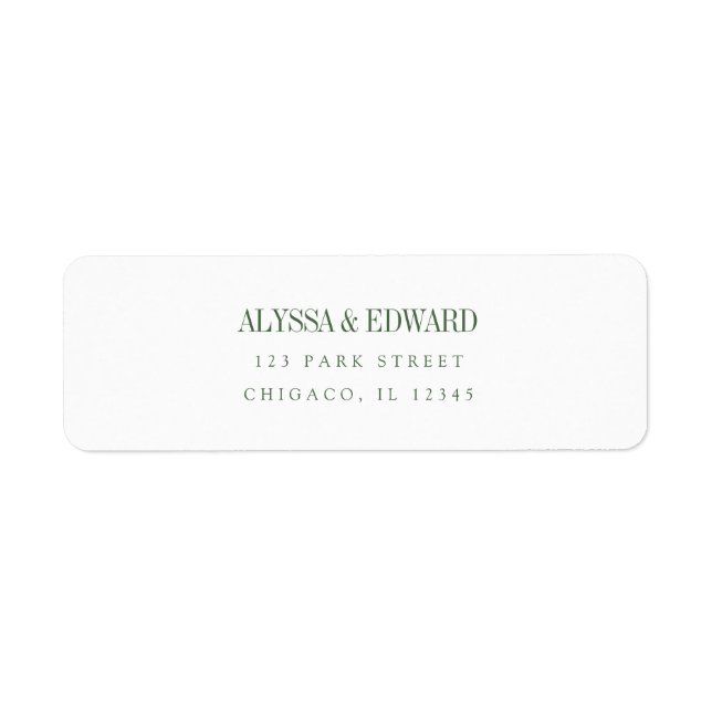 Minimal Modern Olivgrön Bröllop med Anpassade Namn Returadress Etikett (Framsidan)