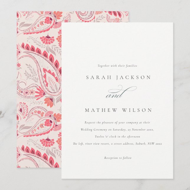Minimal Modern  Paisley Typography Bröllop Inbjudningar (Fram/baksida)