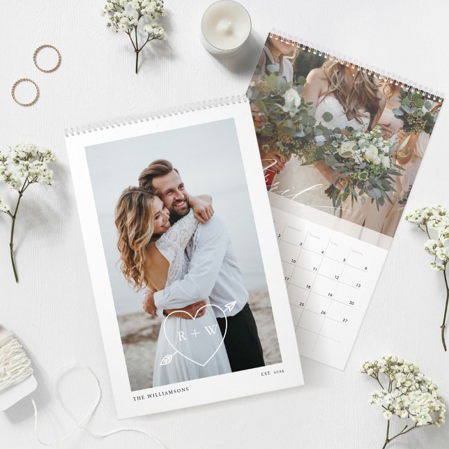 Minimal Modern par Bröllop Foton Keepsaké Kalender (Minimal Modern Couple Wedding Photos Keepsake Calendar)