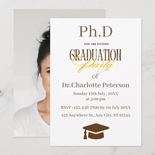 Minimal Modern PhD Graduation Party Invitation  Inbjudningar (Fram/baksida)