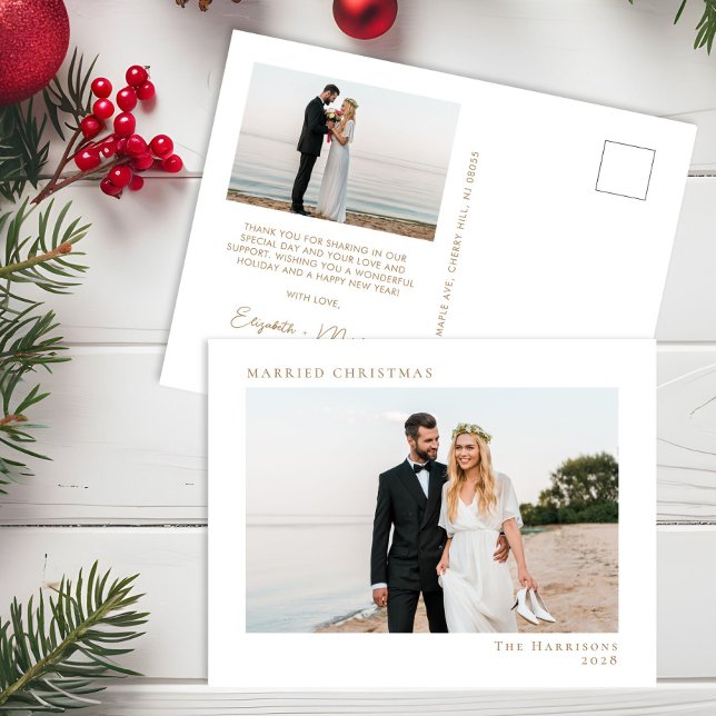 Minimal Modern Photo Married jul White Guld Helg Vykort (Skapare uppladdad)