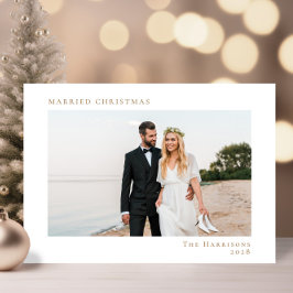 Minimal Modern Photo Married jul White Guld Julkort