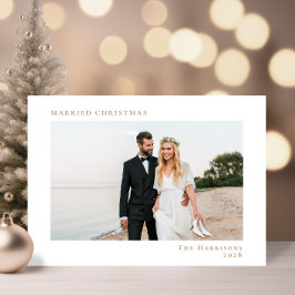 Minimal Modern Photo Married jul White Guld Julkort