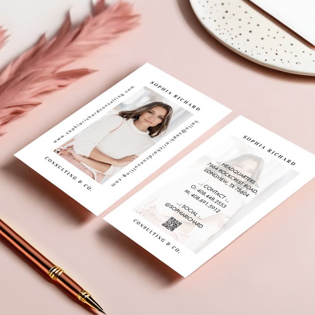 Minimal Modern Professionell Business Photo QR-kod Visitkort (Minimal Modern Professional Business Photo QR Code Business Card)