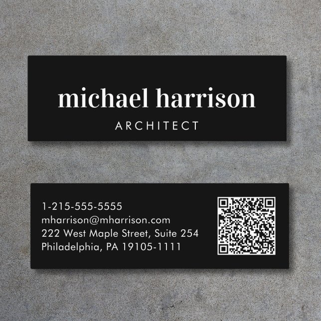 Minimal modern Professionell QR-kod svart Mini Visitkort (Capture attention, make connections, and leave a lasting impression with our modern QR business card)