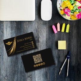 Minimal Modern Professionell QR-kodpilot Guld Visitkort