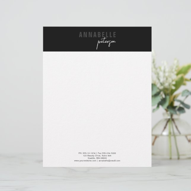 Minimal modern Professionell svart enkel Brevhuvud (Stående Fram)