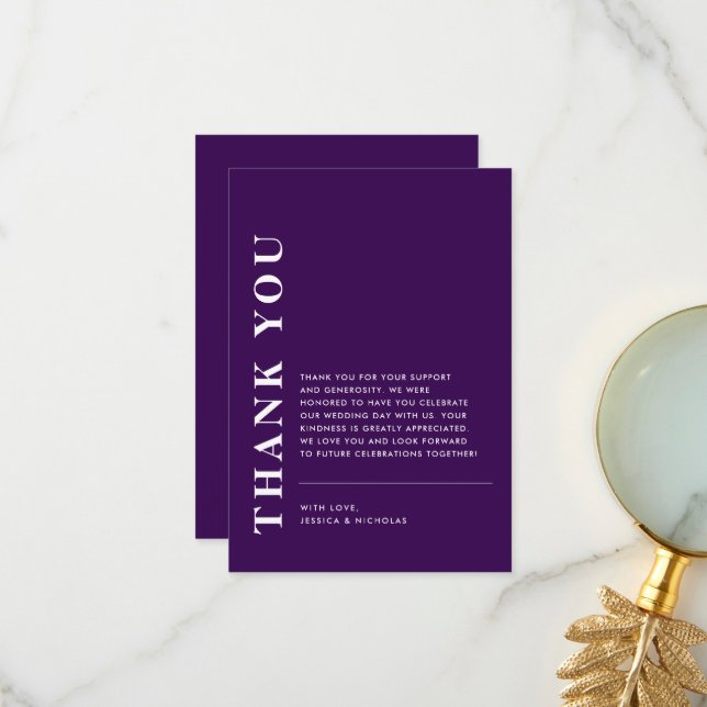 Minimal Modern QR-kod Lila Bröllop Tack Kort (Fram/Back In Situ)