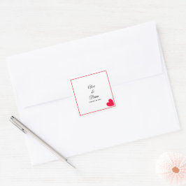 Minimal Modern Red Heart Bröllop Fyrkantigt Klistermärke
