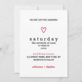 Minimal modern | Red Heart | Bröllop Inbjudningar