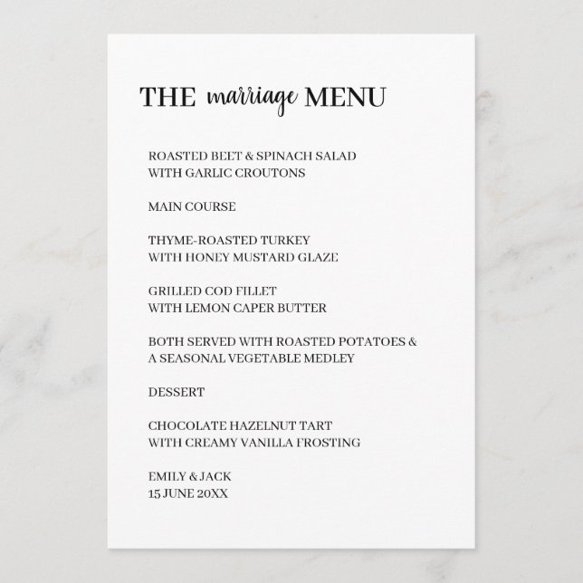 Minimal Modern Ren Weddingdesign Meny (Framsida)