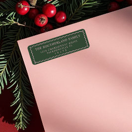 Minimal Modern Retro-Grönt och Rosa Vågigt radfami Returadress Etikett