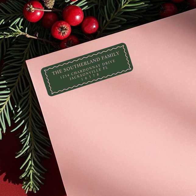 Minimal Modern Retro-Grönt och Rosa Vågigt radfami Returadress Etikett (Minimal Modern Retro Green & Pink Wavy Line Family Label)