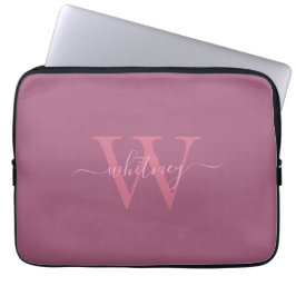 Minimal Modern Rosa Monogram Namn & initial Laptop Fodral