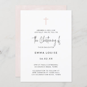 Minimal Modern Rosa Watercolor Script Christening Inbjudningar