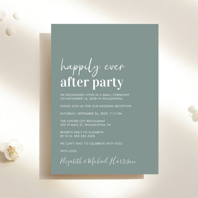 Minimal Modern Sage Grönt-bröllopsmottagning Inbjudningar (An chic Happily Ever After Party  invitation for your wedding celebration)