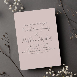 Minimal Modern Script Blushing Rosa Bröllop Inbjudningar