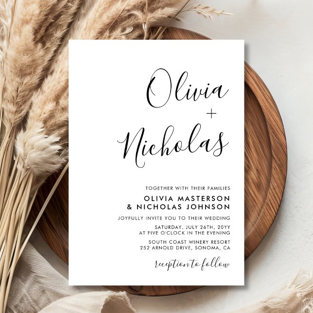 Minimal Modern Script Calligraphy Monogram Bröllop Inbjudningar (Skapare uppladdad)