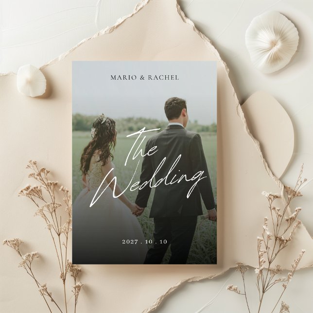 Minimal Modern Script Elegant Wedding Photo  Inbjudningar (Skapare uppladdad)