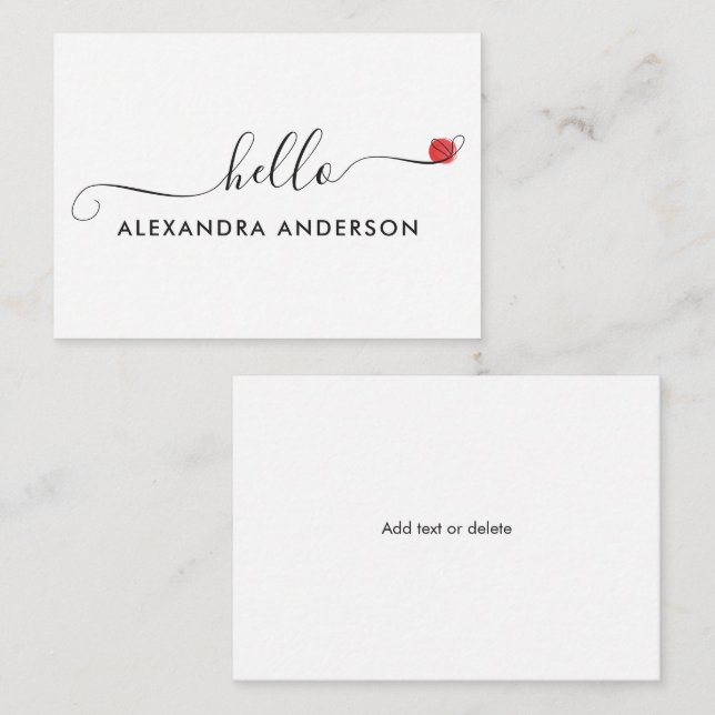Minimal Modern Script Hej Heart Anteckningskort (Fram/baksida)