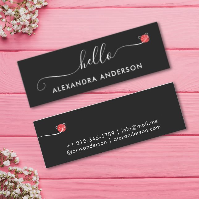 Minimal Modern Script Hej Heart Mini Visitkort (Minimal Modern Script Hello Heart Mini Business Card)