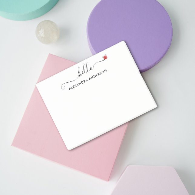 Minimal Modern Script Hej Heart Post-it Block (Minimal Modern Script Hello Heart Post-it Notes)