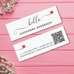 Minimal Modern Script Hej Heart QR-kod Mini Visitkort