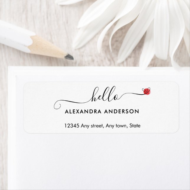 Minimal Modern Script Hej Heart-Returadress Returadress Etikett (Insitu)