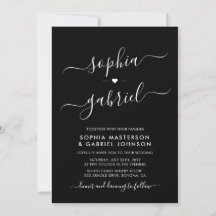 Minimal Modern Script Monogram Black Bröllop