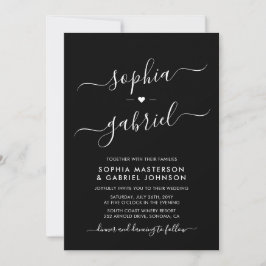 Minimal Modern Script Monogram Black Bröllop Inbjudningar